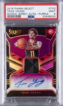 2018-19 Panini Select Purple #TYG Trae Young Signed Jersey Rookie Card (#11/99) - PSA MINT 9
